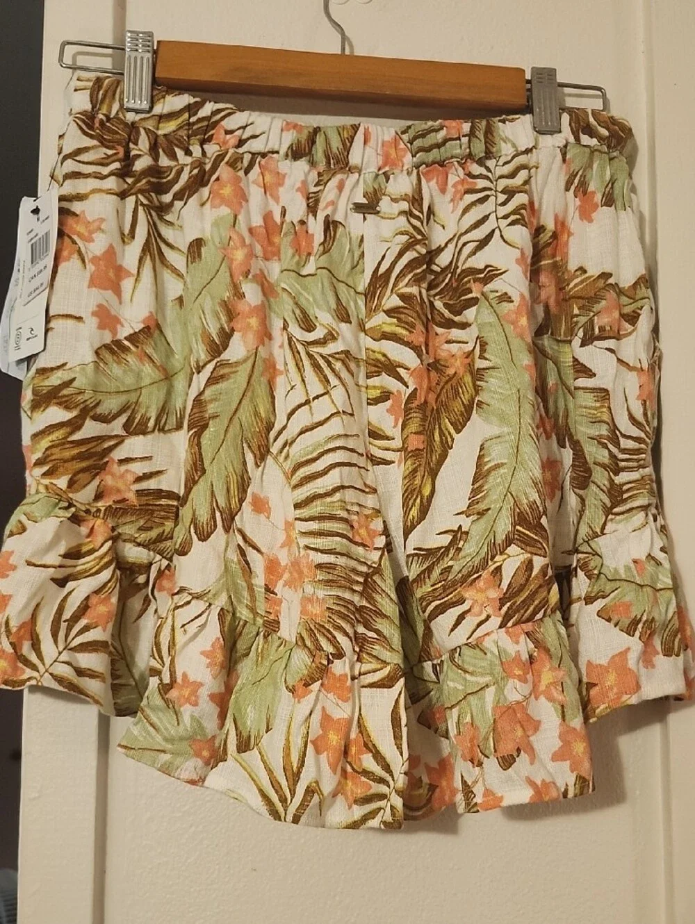 Rip Curl Tropical Ruffle Shorts - White, Green, Peach